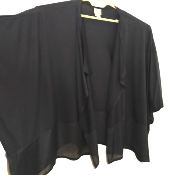 Natori Kimono L Navy Blue Cardigan Dolman Batwing Sleeve Satin Trim Sheer Flowy - Picture 3 of 16
